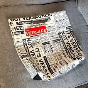 Versace White and Black Newspaper Shopping Tote